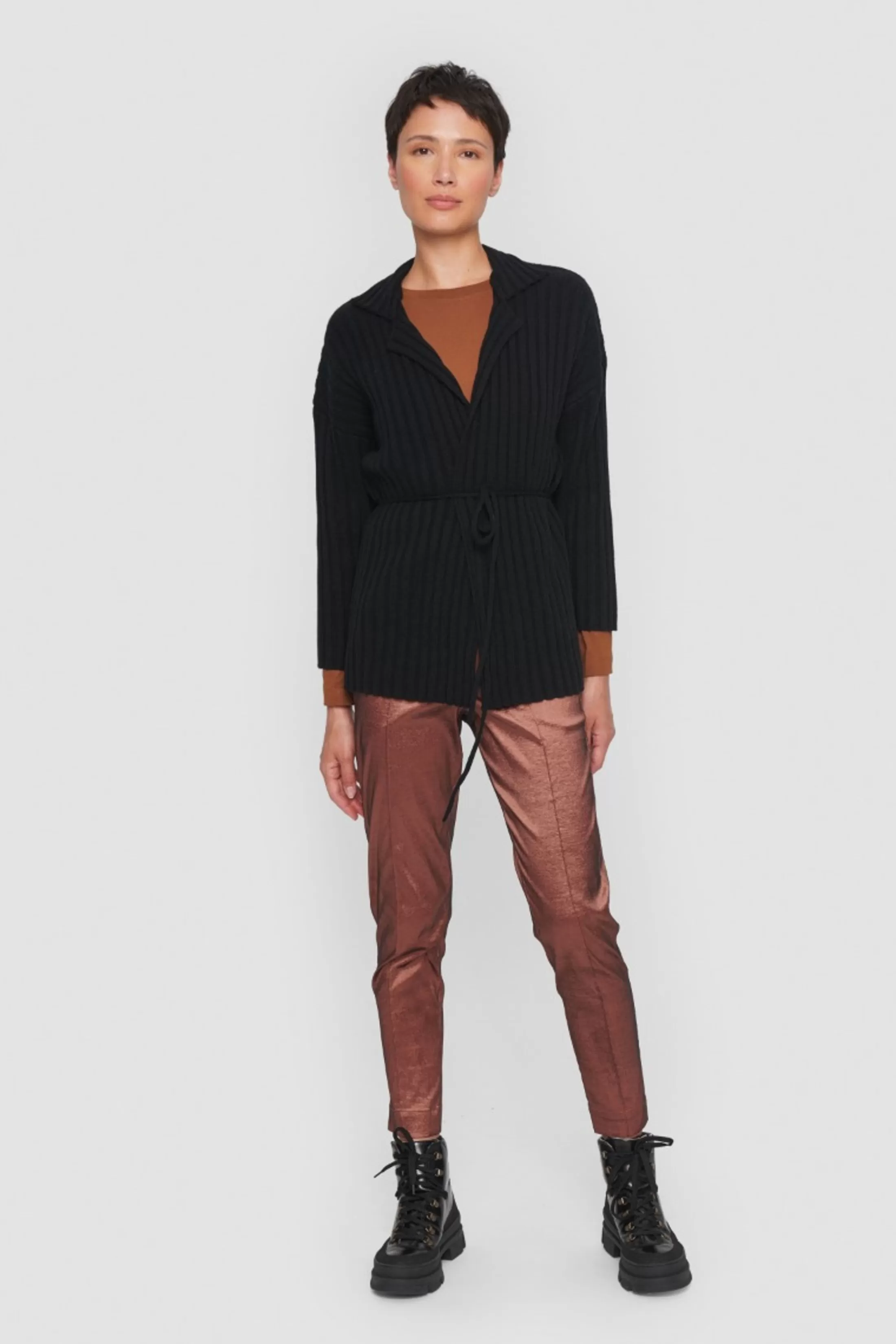 Strik<BITTE KAI RAND Gamine Knit Cardigan Black | Grey Melange | Caramel