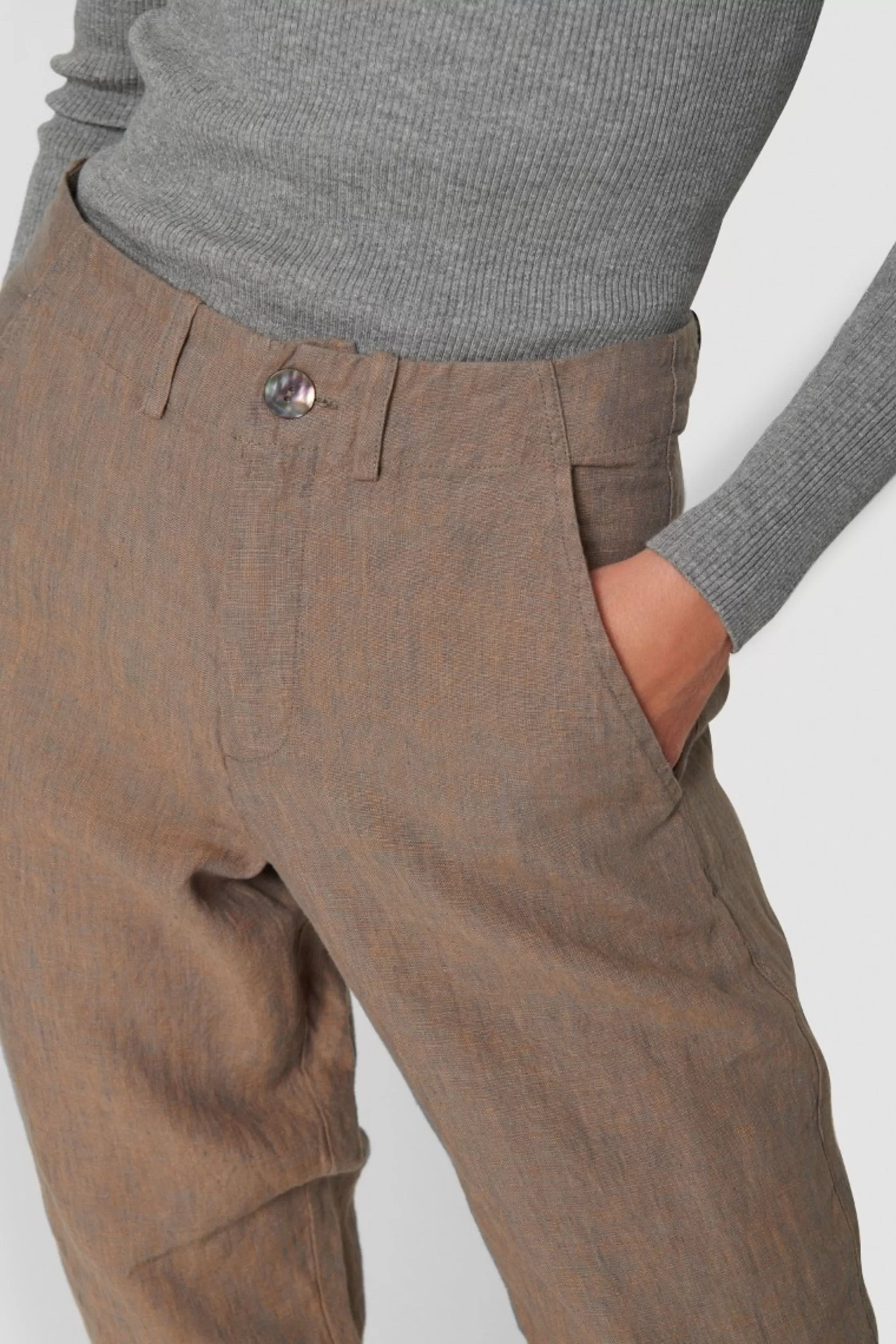 lazy_linen_smalle_bukser_2-1.webp Bukser<BITTE KAI RAND Lazy Linen Smalle Bukser Black/Ivory Changeant | Caramel Changeant