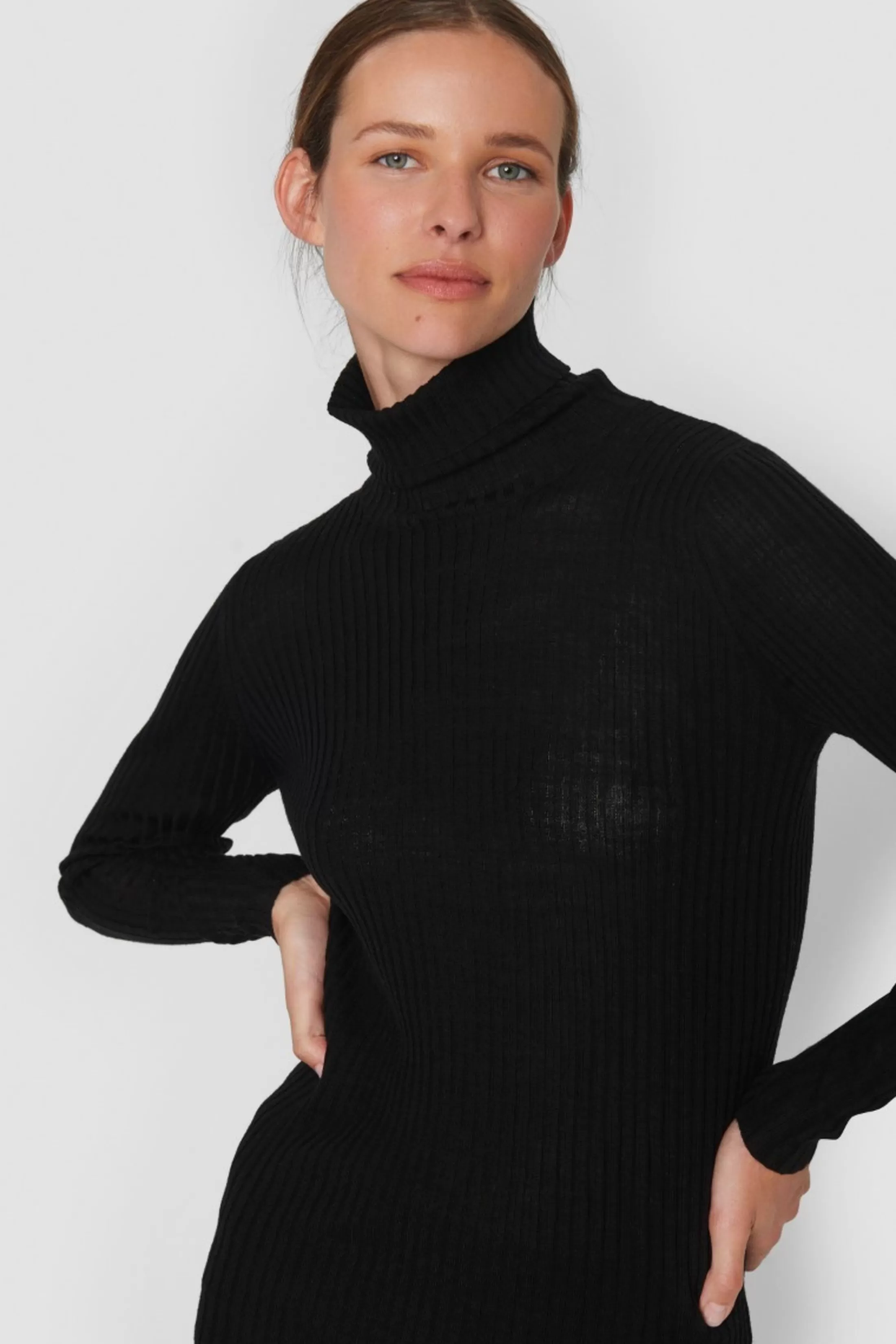 Strik<BITTE KAI RAND New Wool Rullekrave Sweater Black | Grey Melange