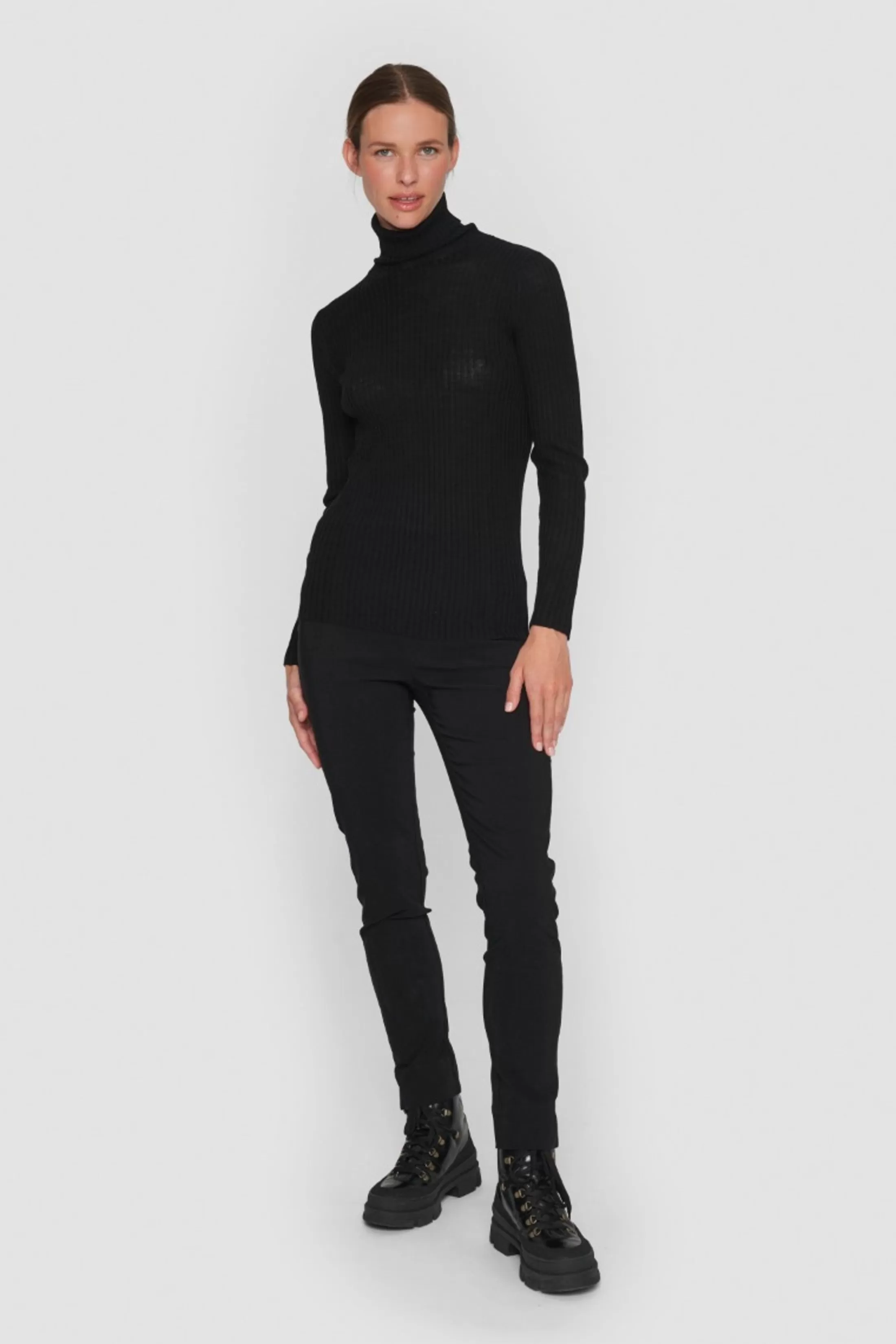 Strik<BITTE KAI RAND New Wool Rullekrave Sweater Black | Grey Melange